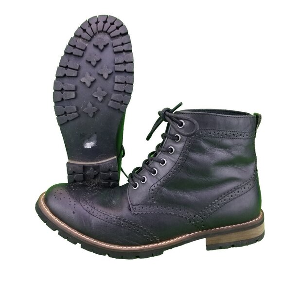✅Studio Ink Cowboy Men's 9.5 BLACK Leather Brogue Wingtip Chukka Boots Lace-up - Picture 2 of 12